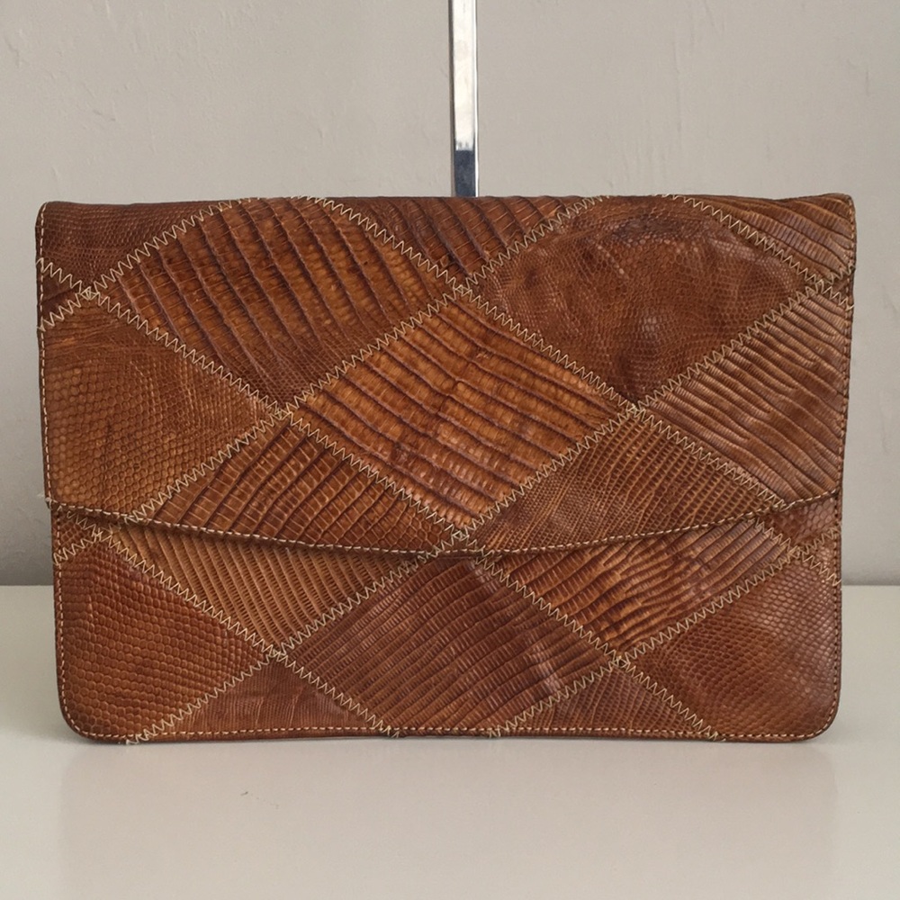 Vintage snake & crocodile triangles patchwork bag